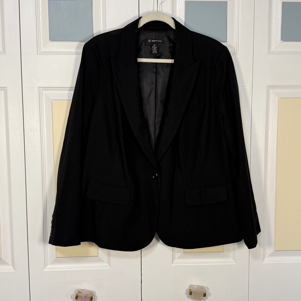 INC International Concepts Black Single Button Blazer Jacket Woman 16W